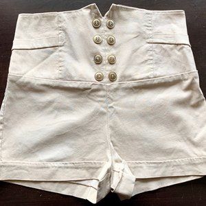 Cream Shorts with Gold Buttons